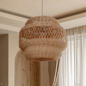 Lightsin Hollow Weave Rattan Pendant Light for Living Room, Dining Room & Bedroom