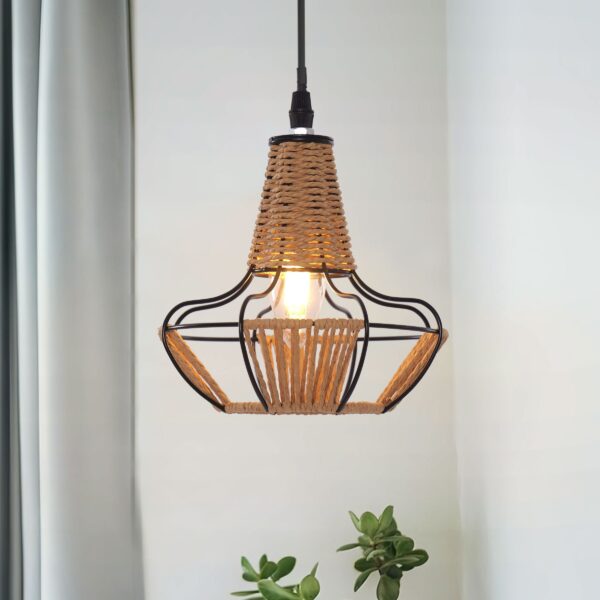 Lightsin Rustic Iron Woven Rattan Pendant Light for Dining Room, Reading Corner & Bedroom