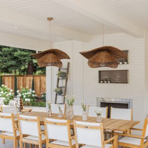 Lightsin Woven Rattan and Iron Pendant Light – Organic Ceiling Pendant Light for Dining Room, Living Room, and Modern Rustic Interiors