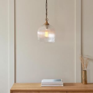 Aiken Ribbed Glass Pendant Ceiling Light In Brushed Aged Brass