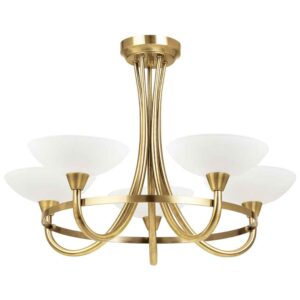 Auburn Glass 5 Ceiling Light With Steel Frame In Antique Brass