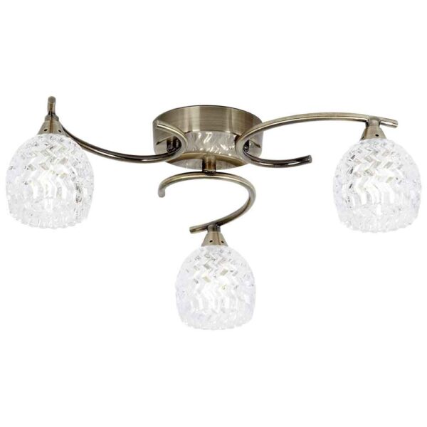 Barco 3 Lights Glass Flush Ceiling Light In Antique Brass