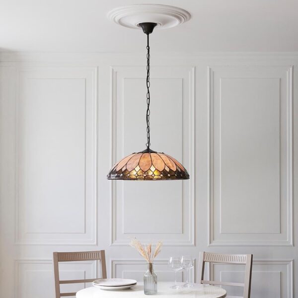 Bartow Tiffany Glass Pendant Ceiling Light In Satin Black