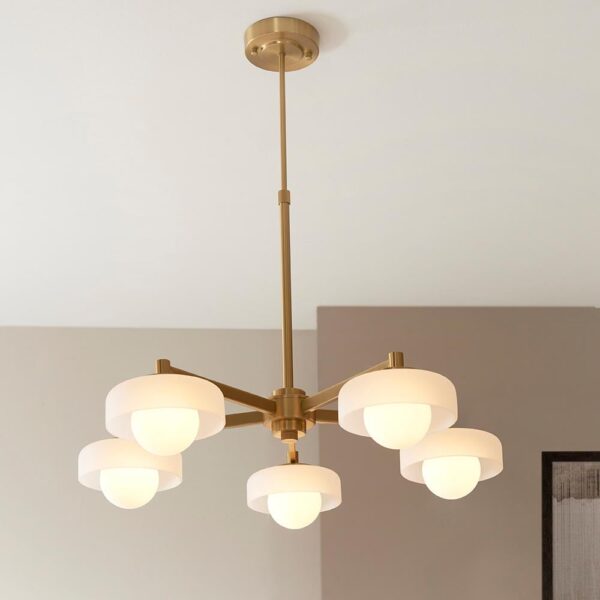 Battersea Glass 5 Semi Flush Ceiling Light In Brushed Aged Brass