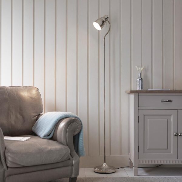 Canton Metal Floor Lamp In Bright Nickel