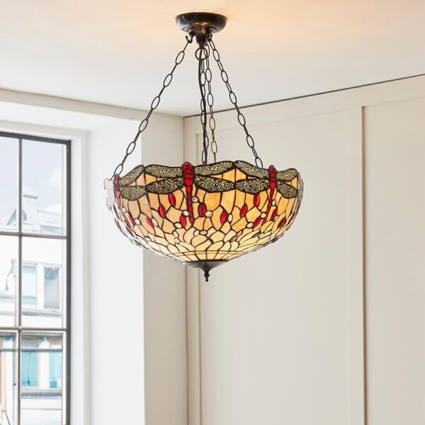 Dearborn Tiffany Glass Pendant Ceiling Light In Satin Black