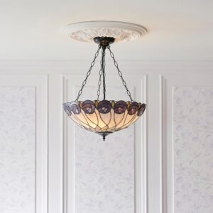 Hinton Tiffany Glass Inverted Pendant Ceiling Light In Multicolour
