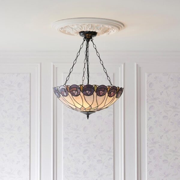 Hinton Tiffany Glass Inverted Pendant Ceiling Light In Multicolour