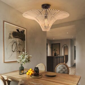Lightsin Flying Saucer-Shaped LED Rattan Pendant Light