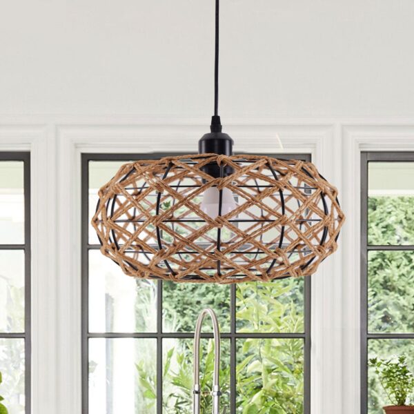 Lightsin Handwoven Paper Rope Pendant Light - Rustic Natural Ceiling Fixture for Bedroom, Dining & Living Rooms