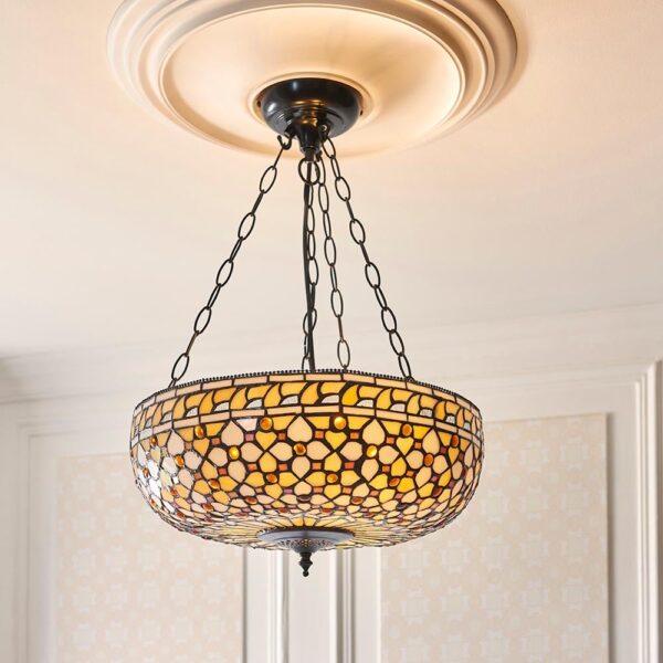 Magna Tiffany Glass Inverted Pendant Ceiling Light In Multicolour