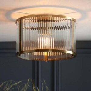 Rayong Glass Shade Flush Ceiling Light In Antique Brass