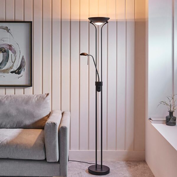 Reading Opal Glass Mother And Child Task Floor Lamp In Matt Black