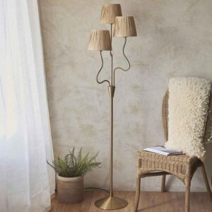 Tampa 3 Light Fabric Floor Lamp In Aged Brushed Brass