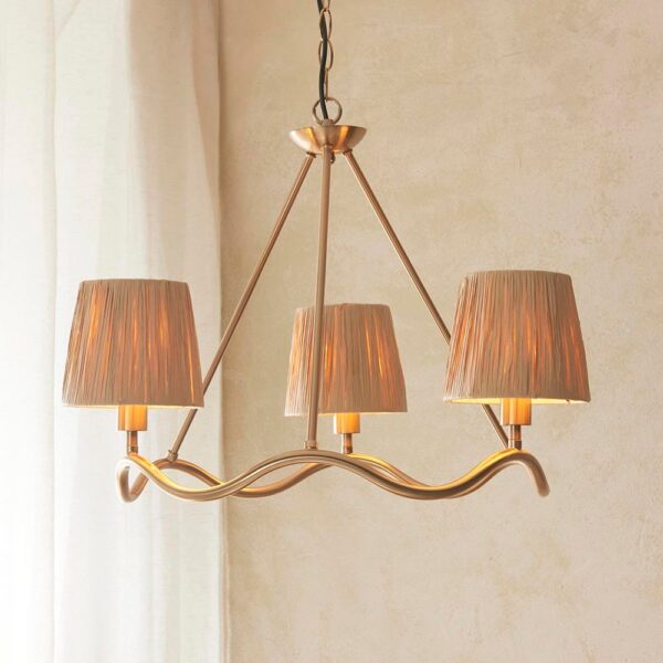 Tampa 3 Light Fabric Pendant Ceiling Light In Aged Brushed Brass