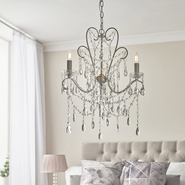 Baraboo 3 Light Glass Pendant Ceiling Light In Aged Silver