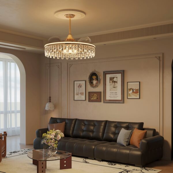 Lightsin 60cm Modern Gold Crystal Ceiling Fan with Light