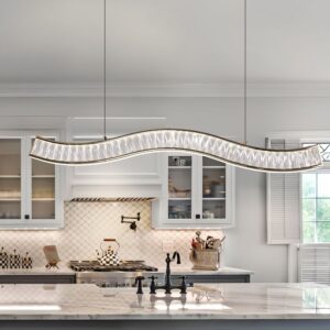 Lightsin Gold Crystal Wave LED Pendant Light Modern Chandelier for Contemporary Interiors