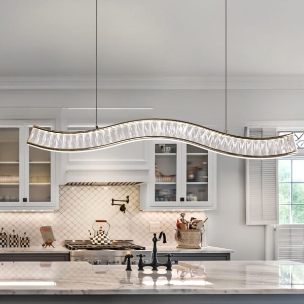 Lightsin Gold Crystal Wave LED Pendant Light Modern Chandelier for Contemporary Interiors