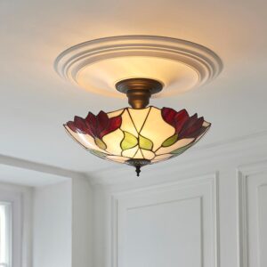 Barrigada Tiffany Glass Semi-Flush Ceiling Light In Satin Black