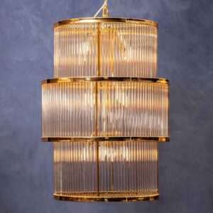 Salas Large Ribbed Pattern 3 Tier Chandelier Light – Gold