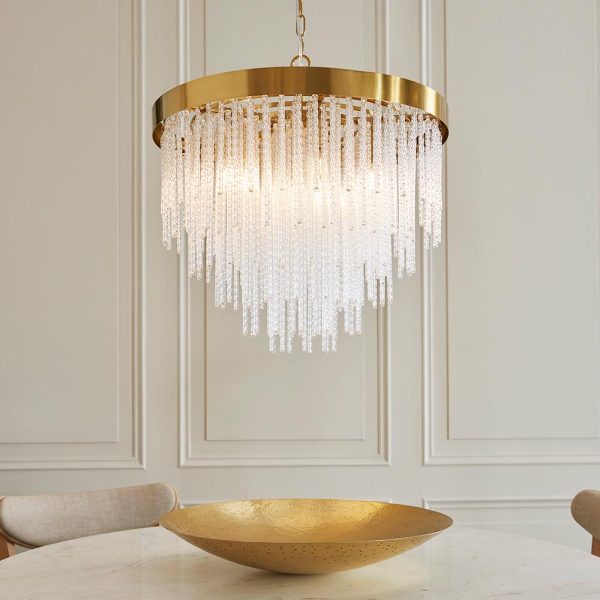 Akron Glass 5 Light Pendent Ceiling Light In Brushed Aged Brass