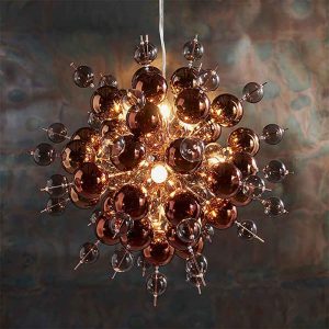 Alexandria Glossy Smoked Glass Pendant Ceiling Light In Copper