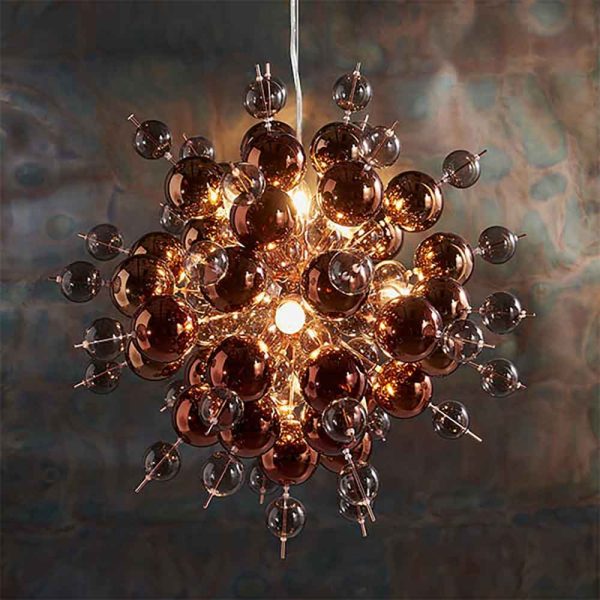 Alexandria Glossy Smoked Glass Pendant Ceiling Light In Copper