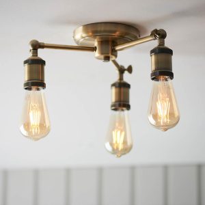 Halifax Semi Flush Ceiling Light In Antique Brass