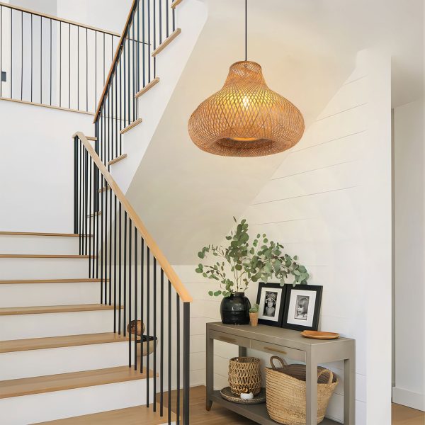 Lightsin Gourd Bamboo Pendant Light - Handwoven Eco-Friendly Ceiling Light for Living Room & Kitchen Decor