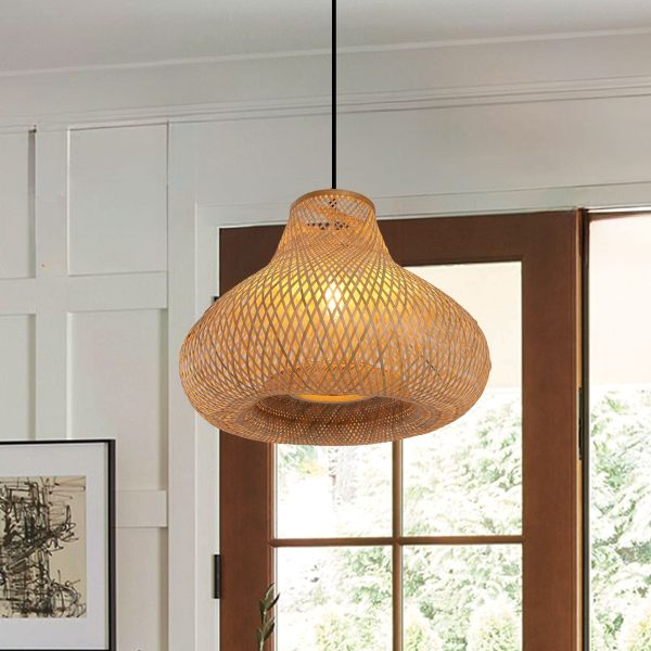 Lightsin Gourd Bamboo Pendant Light - Handwoven Eco-Friendly Ceiling Light for Living Room & Kitchen Decor