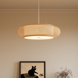 Lightsin Lutta-Handwoven Bamboo Pendant Light for Kitchen Island or Living Room