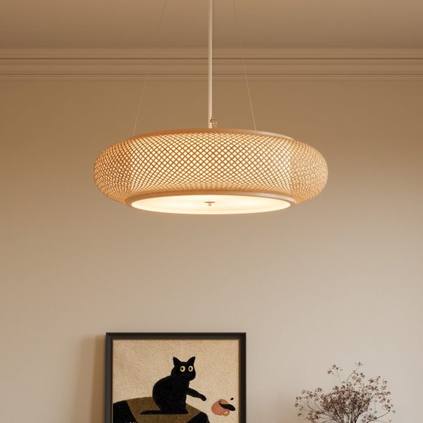 Lightsin Lutta-Handwoven Bamboo Pendant Light for Kitchen Island or Living Room