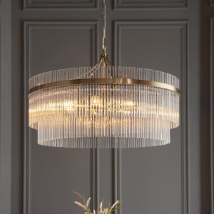 Mainz 7 Light Clear Glass Pendant Ceiling Light In Antique Brass
