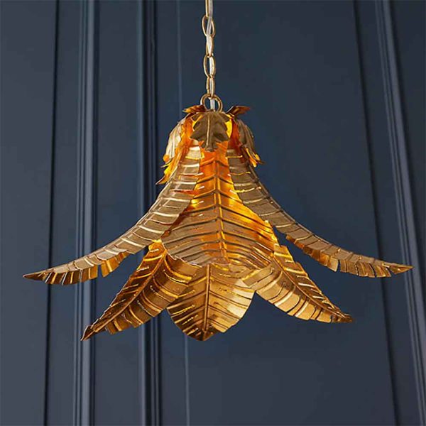 Oregon Metal Palm Leaf Pendant Ceiling Light In Gold