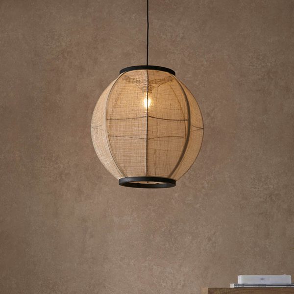 Zurich Large Natural Fabric Pendant Ceiling Light In Matt Black