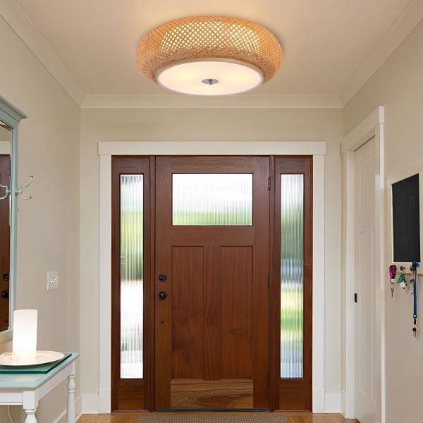 Lightsin Lutta-Handwoven Bamboo Ceiling Light - Zen-Style LED Fixture for Living Room, Bedroom & Dining Room