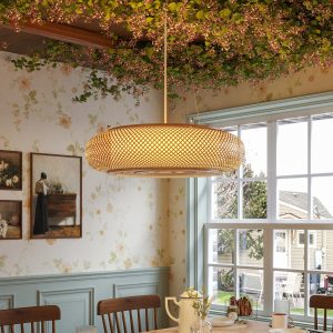 Lightsin Lutta-Handwoven Bamboo Pendant Light for Kitchen Island or Living Room