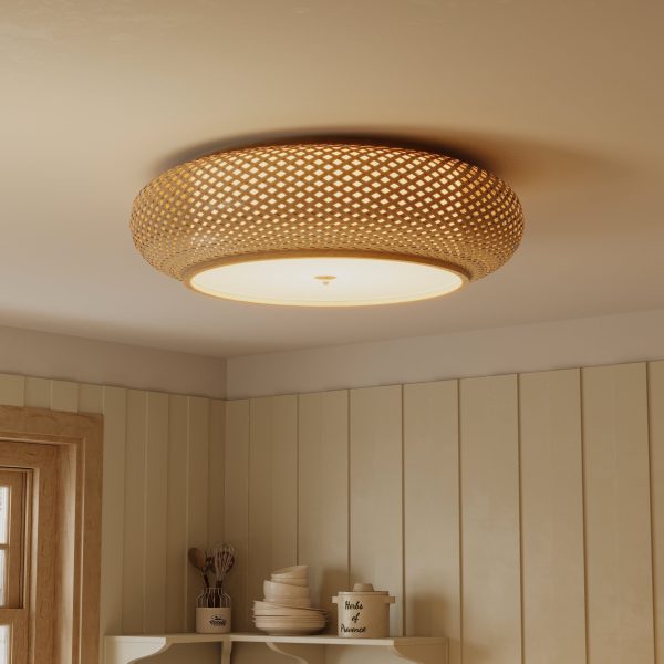 Lightsin Lutta-Handwoven Bamboo Ceiling Light - Zen-Style LED Fixture for Living Room, Bedroom & Dining Room