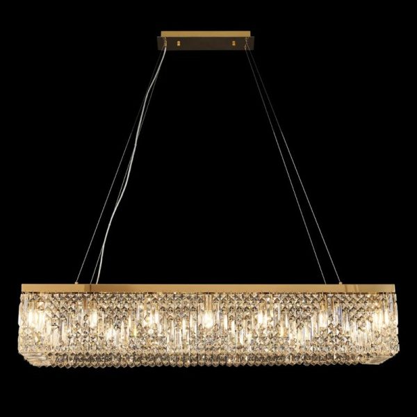 Baden 120 x 37 cm Rectangular Pendant Chandelier In Gold Finish With Crystal Glass