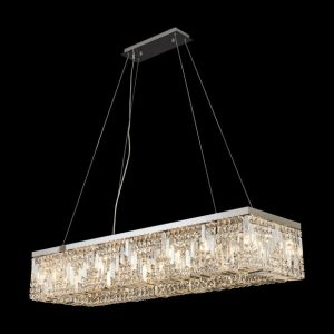 Baden 120 x 37 cm Rectangular Pendant Chandelier In Polished Chrome Finish With Crystal Glass