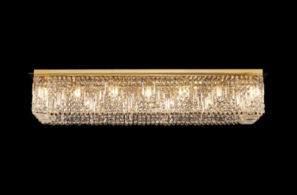 Baden 125 x 42 cm Rectangular Flush Chandelier In Gold Finish With Crystal Glass
