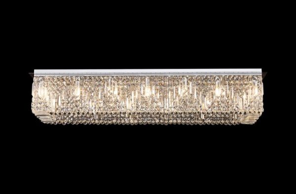 Baden 125 x 42 cm Rectangular Flush Chandelier In Polished Chrome Finish With Crystal Glass