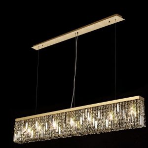 Baden 138 x 9cm Linear Pendant Chandelier In Gold Finish With Crystal Glass