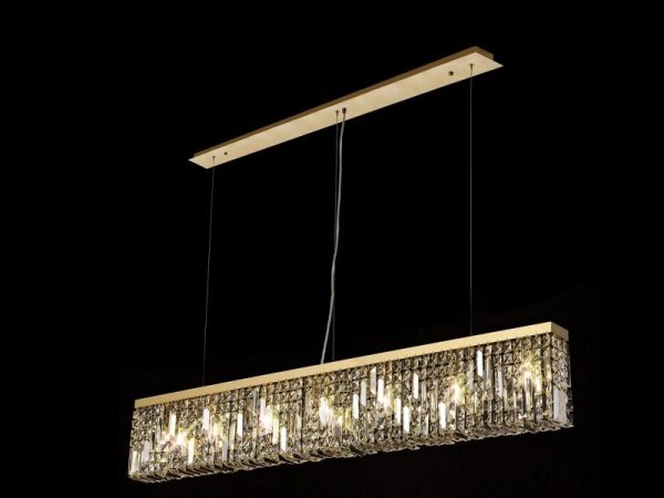 Baden 138 x 9cm Linear Pendant Chandelier In Gold Finish With Crystal Glass