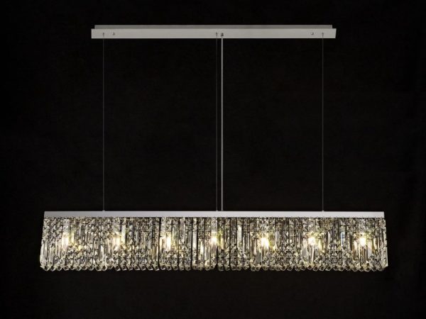 Baden 138 x 9cm Linear Pendant Chandelier In Polished Chrome Finish With Crystal Glass