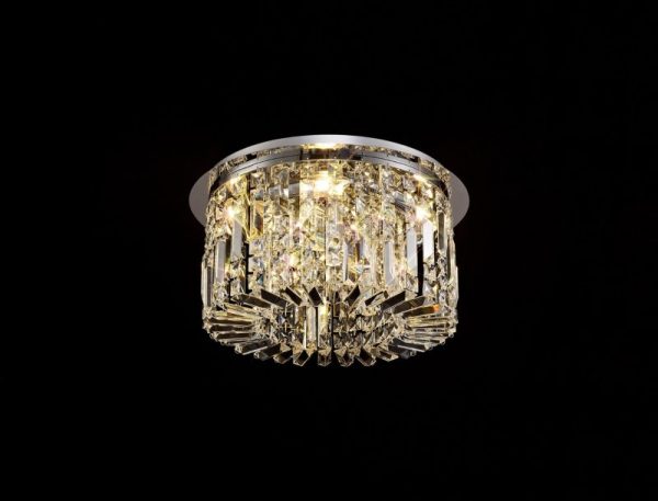 Baden 45 cm Round Flush Chandelier In Polished Chrome Finish With Crystal Glass