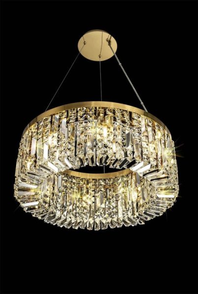 Baden 60 cm Round Pendant Chandelier In Gold Finish With Crystal Glass