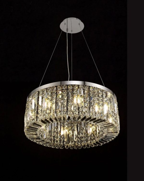 Baden 60 cm Round Pendant Chandelier In Polished Chrome Finish With Crystal Glass