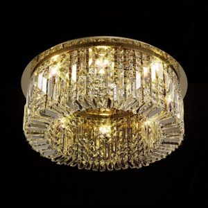 Baden 65 cm Round Flush Chandelier In Gold Finish With Crystal Glass